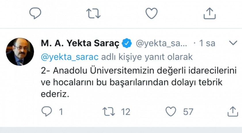 Üniversitemizin başarısına YÖK Başkanımızdan tebrik