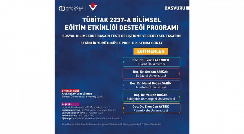 “TÜBİTAK 2237- A Sosyal Bilimlerde Başarı Testi Geliştirme ve Deneysel Tasarım” etkinliği gerçekleştirilecek